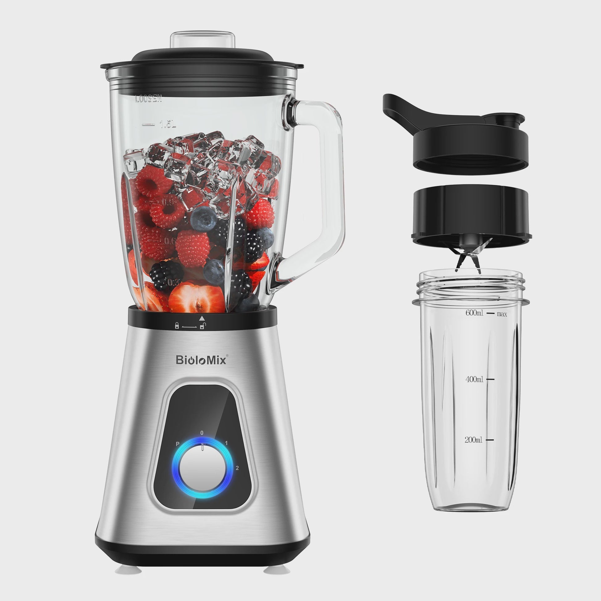 BioloMix Krachtige Blender 1300W met Glazen Kan (1.5L) - Perfect voor Smoothies & Sauzen