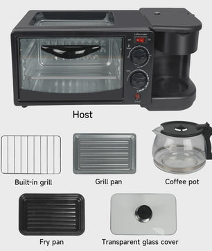 3-in-1 Ontbijt Machine: Oven, Koffiezetter & Grillpan - Compacte Keukenheld