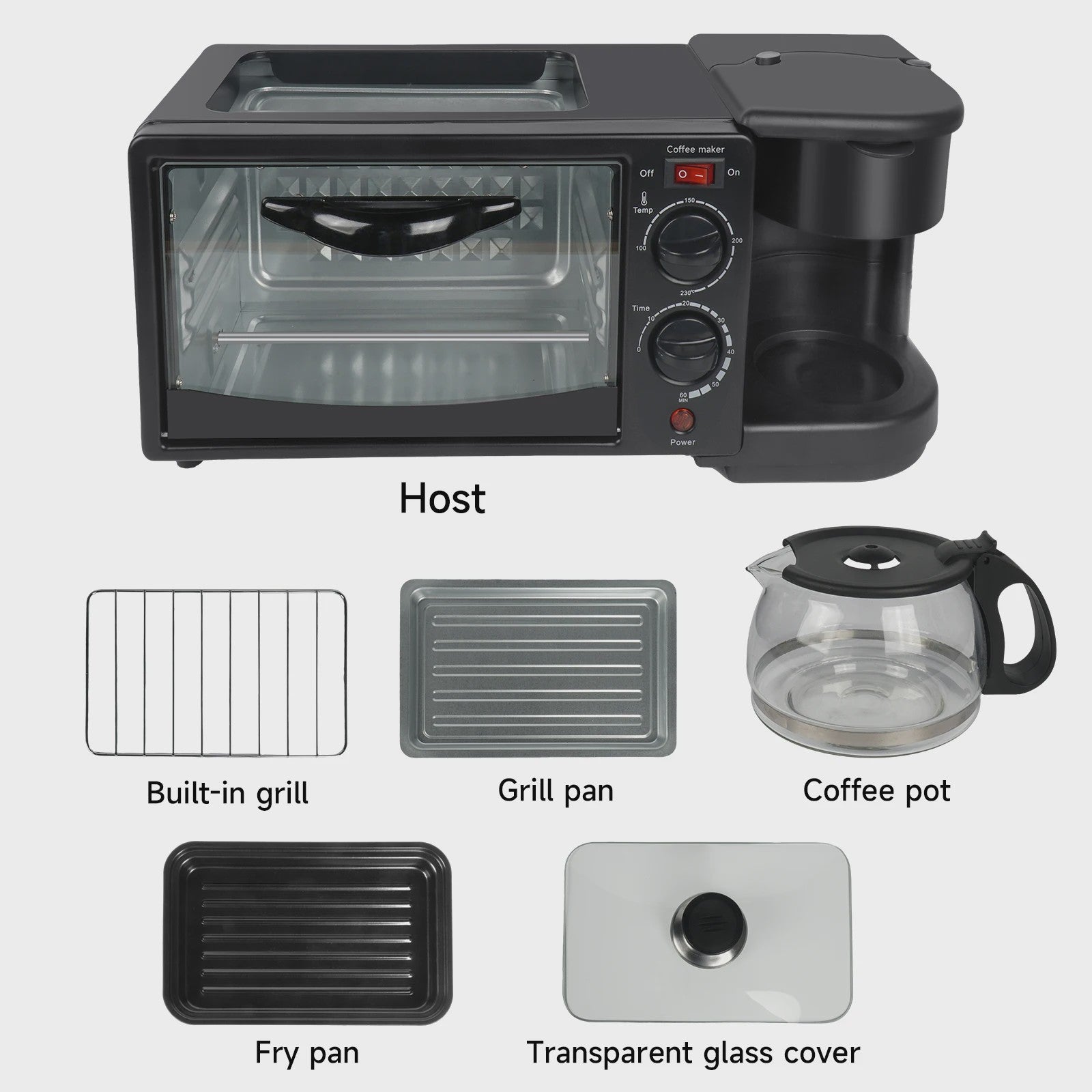 3-in-1 Ontbijt Machine: Oven, Koffiezetter & Grillpan - Compacte Keukenheld