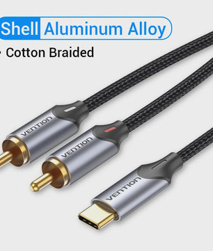 Vention USB-C naar 2x RCA Kabel (Y-Splitter) - 2m - Voor Telefoon, Laptop, Versterker & TV