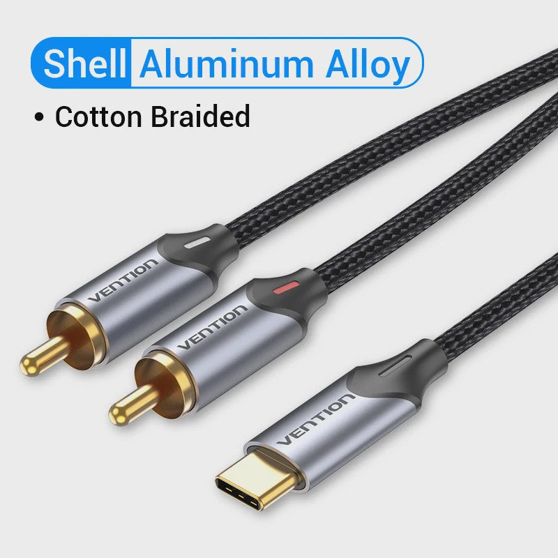 Vention USB-C naar 2x RCA Kabel (Y-Splitter) - 2m - Voor Telefoon, Laptop, Versterker & TV