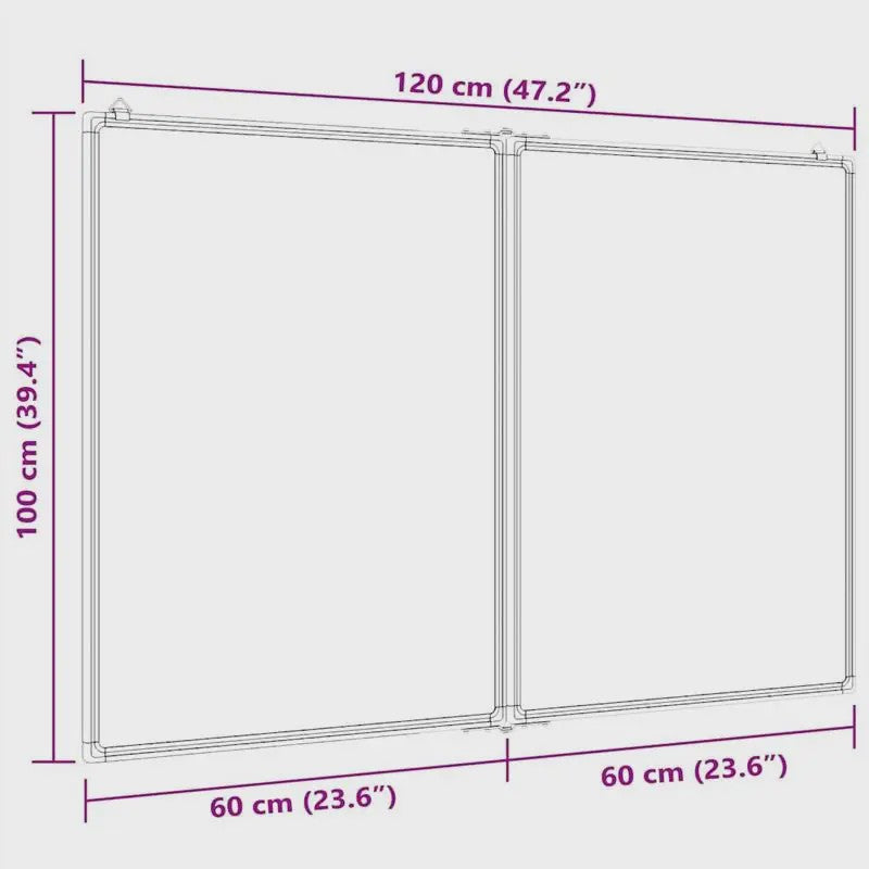 Magnetisch Whiteboard 2 Panelen Inklapbaar 120x100 cm met Aluminium Frame