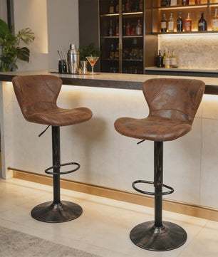 Set van 2 Retro Barstoelen met Kunstleer, Draaibaar en Verstelbaar in Hoogte