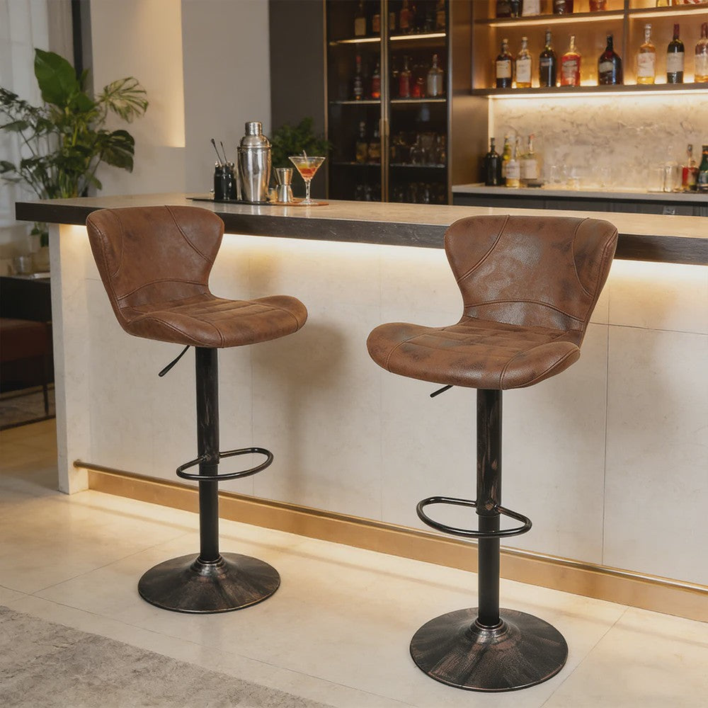 Set van 2 Retro Barstoelen met Kunstleer, Draaibaar en Verstelbaar in Hoogte