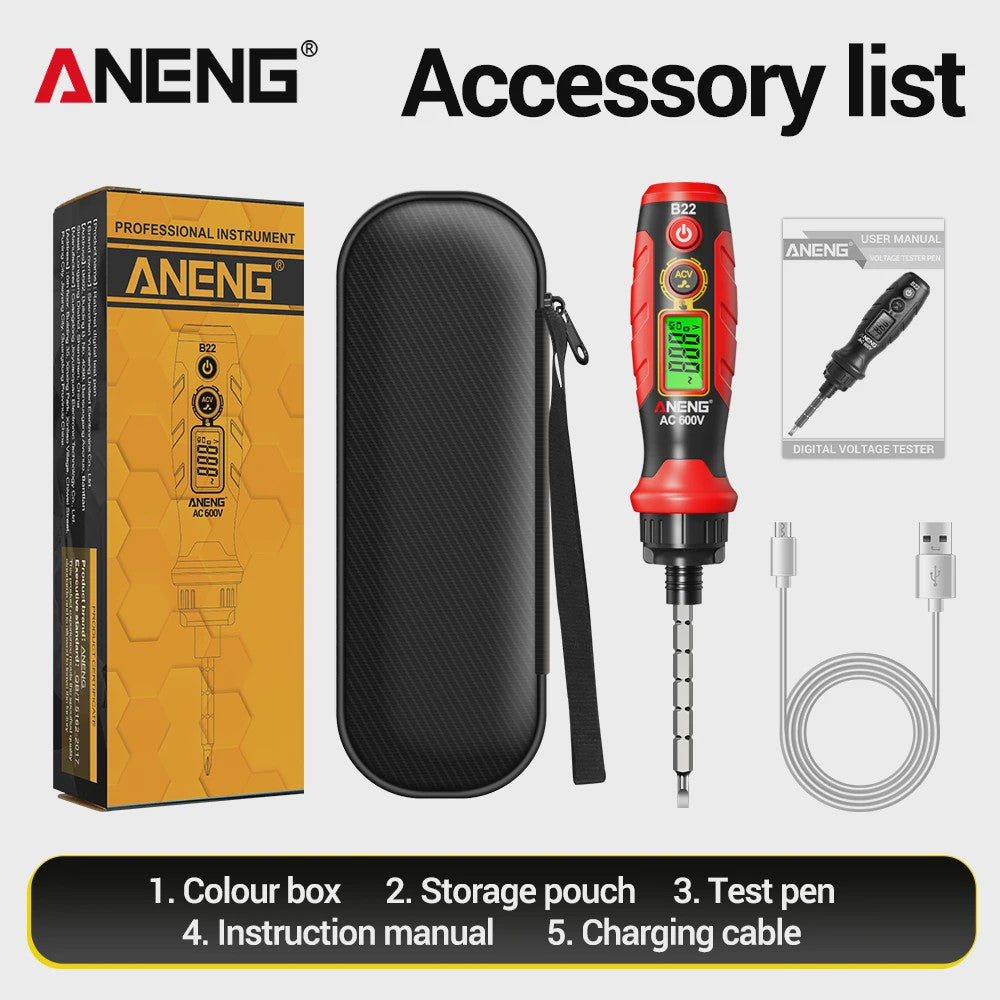 ANENG B22 Spanningsmeter Pen: Non-Contact Detector met LCD & NCV Functie
