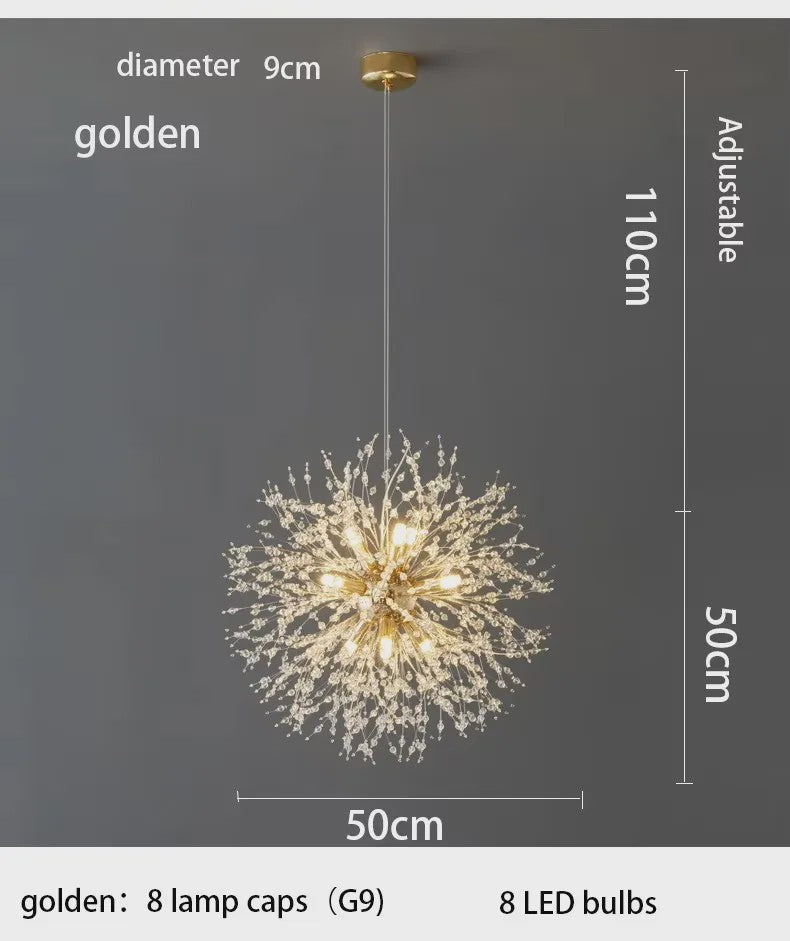 Moderne Kristallen Plafondlamp Ster Vuurbal Dandelion - Sfeervol LED Licht voor Woonkamer & Restaurant