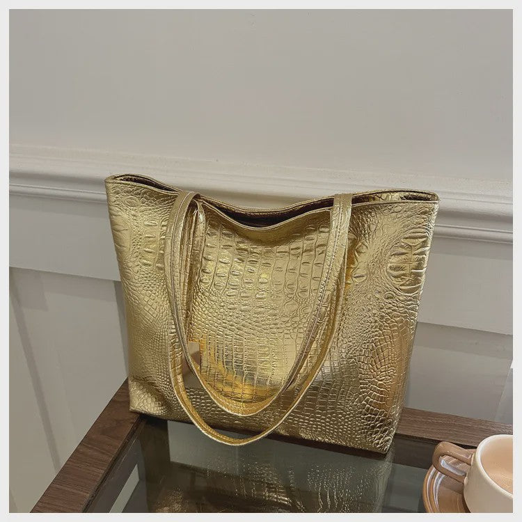 Luxe Dames Handtas Schoudertas Croco Print PU Leer Groot Formaat – Verkrijgbaar in Zilver, Goud, Zwart