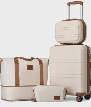KONO 4-delige Koffer Set - 55 cm Handbagage Koffer, Reis- en Make-up Tas