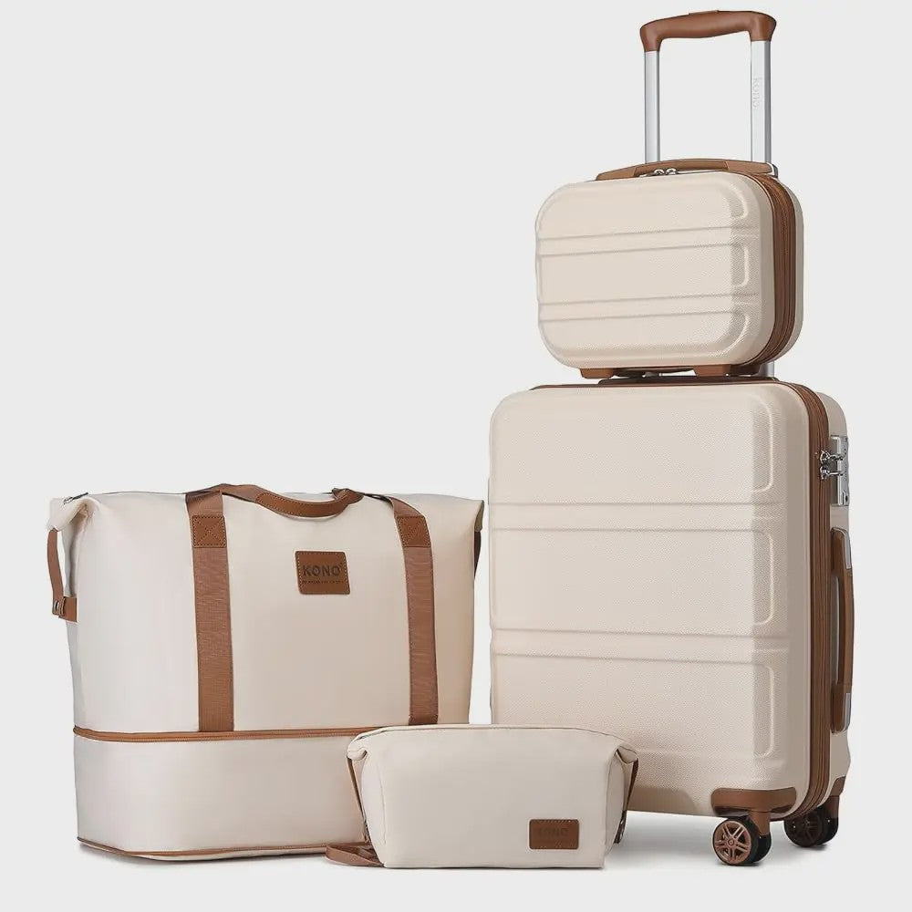 KONO 4-delige Koffer Set - 55 cm Handbagage Koffer, Reis- en Make-up Tas