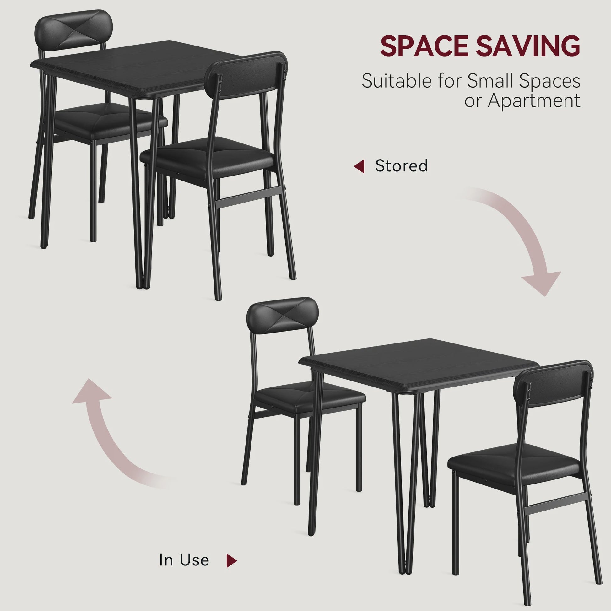 Compact Houten Eettafel voor 2 Personen met Gestoffeerde Stoelen - Ruimtebesparend & Modern