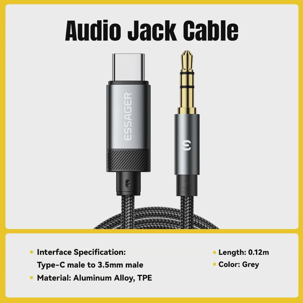 Essager USB-C naar 3.5mm Audio Jack Adapter Kabel - Hoge Kwaliteit Geluid voor Telefoons & Speakers