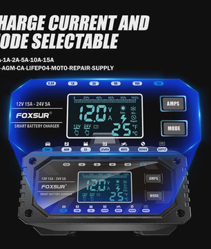 Slimme Acculader 12V 15A / 24V 5A voor Auto, Motor, Gel, AGM, LiFePO4 Batterijen