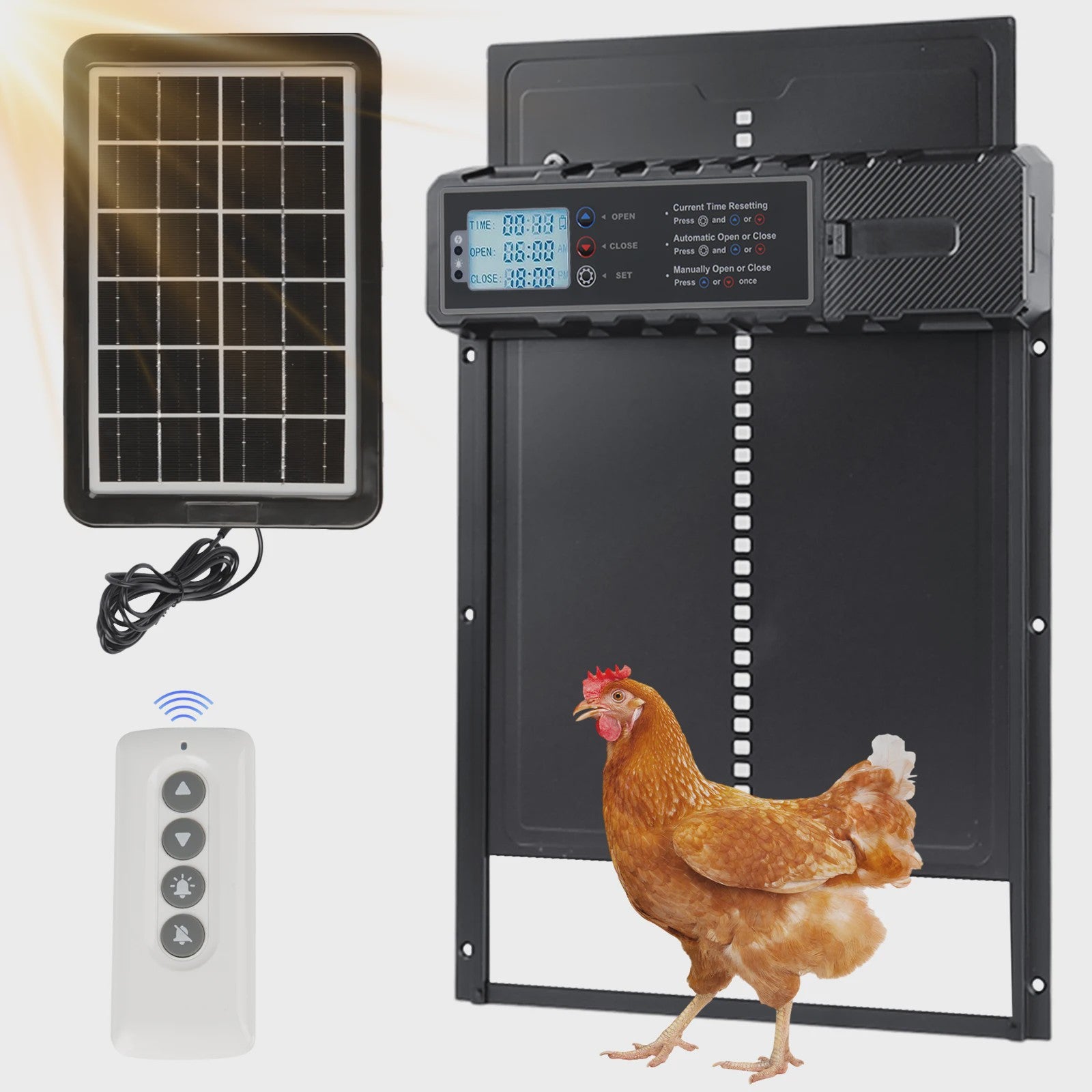 Automatische Kippenhok Deur met Zonnepaneel, Timer & Afstandsbediening - Veilig en Gemakkelijk