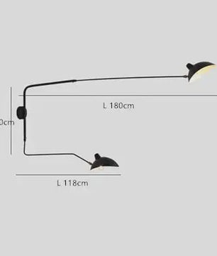 Industriële Zwarte Aluminium Wandlamp met Lange Arm - Verstelbaar LED Licht