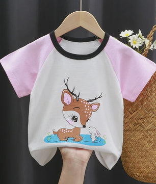 Zomer T-shirt Kinderen Katoen met Vrolijke Cartoon Print - 0-4 Jaar