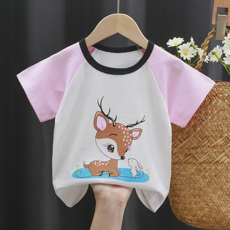 Zomer T-shirt Kinderen Katoen met Vrolijke Cartoon Print - 0-4 Jaar
