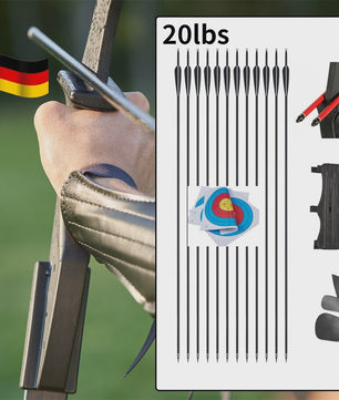 Recurve Boog Set voor Beginners: 20-40 LBS Boog, Pijlen, Armbeschermer & Vingerbeschermer