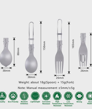 Titanium Camping Bestek Set - Opvouwbaar Lepel, Vork, Spork & Eetstokjes voor Outdoor Picknick
