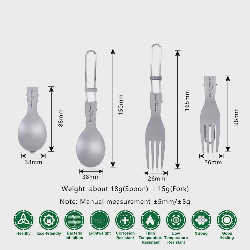 Titanium Camping Bestek Set - Opvouwbaar Lepel, Vork, Spork & Eetstokjes voor Outdoor Picknick