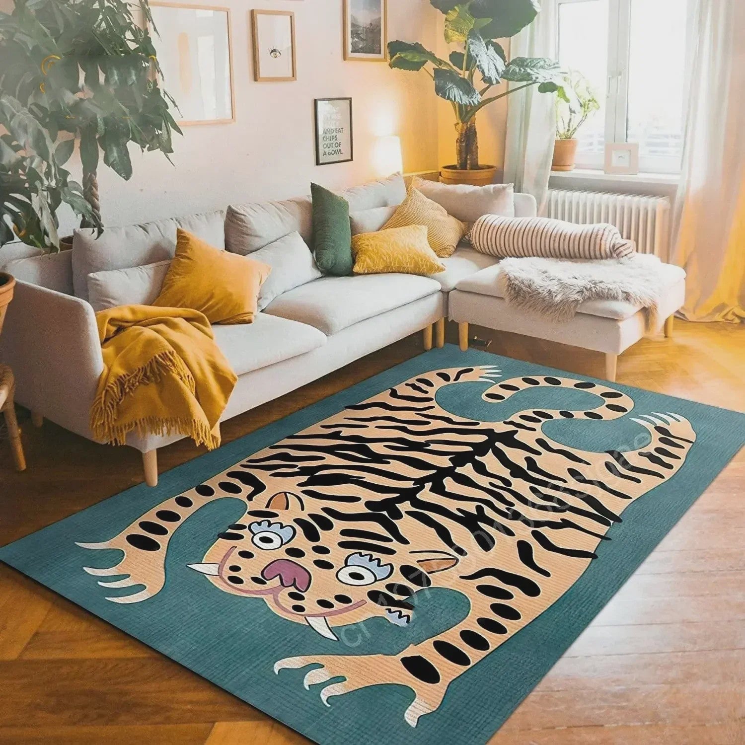Bohemian Tibetaanse Tijger Vloerkleed - Antislip Decoratief Kleed voor Woonkamer & Slaapkamer
