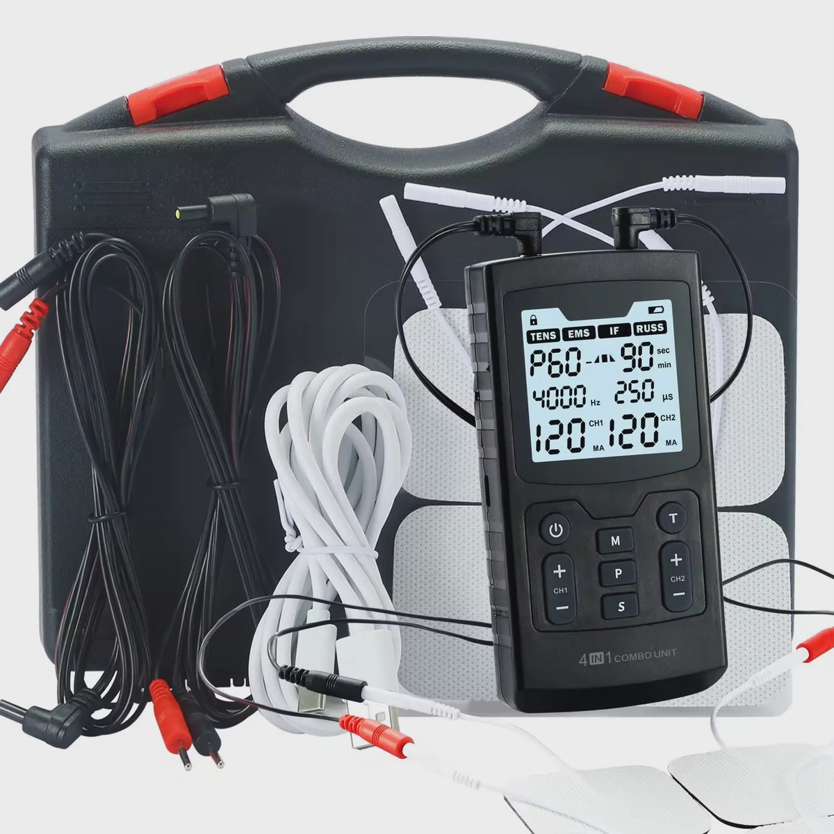 4-in-1 Spierstimulator met 60 Modi: TENS, EMS, IFC & Russische Puls Therapie
