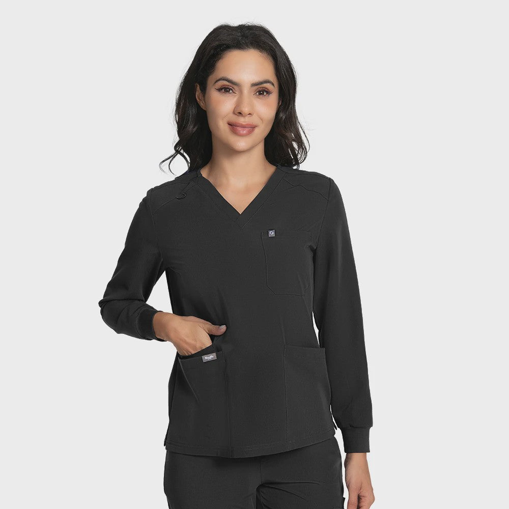 Dames Scrubtop Lange Mouw - Zacht, Waterdicht & Antibacterieel Medisch Uniform