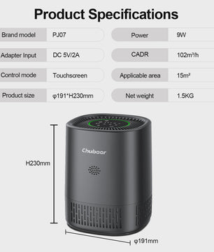 Chuboor Luchtzuiveraar met H13 HEPA Filter - Draagbaar, Stille Slaapmodus, Verwijdert Geuren, Huisdierhaar & Allergenen