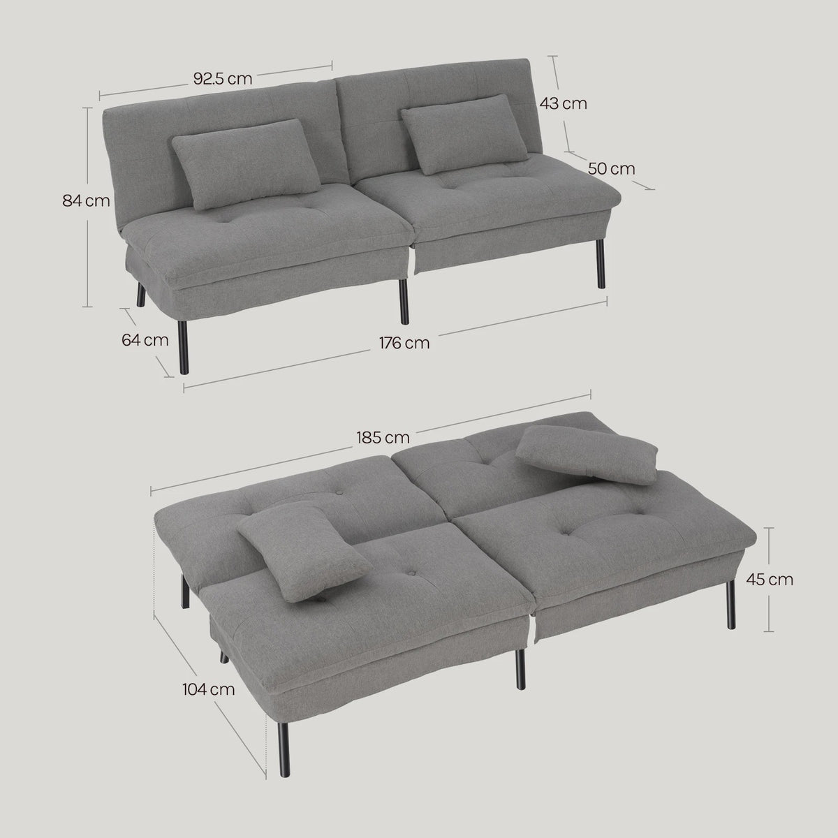 Convertible Sofa Bed met Verstelbare Rugleuning en Kussens - SediaXL