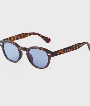 Vintage Zonnebril Dames Heren - Retro Rond Montuur met Gele & Blauwe UV400 Lenzen