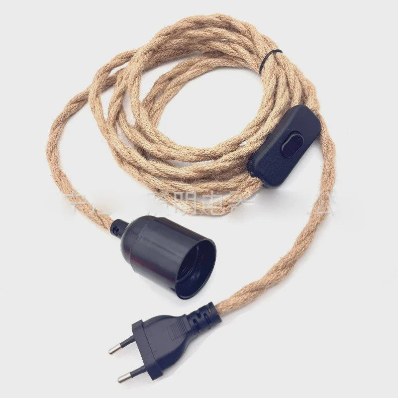 Industriële Hanglamp met Hennep Touw Kabel - E27 Fitting & Schakelaar