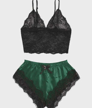 Dames Pyjamaset Satijn met Kant - Sexy Cami Top en Shorts Nachtkleding Zomer