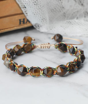 Unieke Kralen Armband - Natuurlijke Tijgeroog, Amethist & Rozenkwarts - Verstelbaar