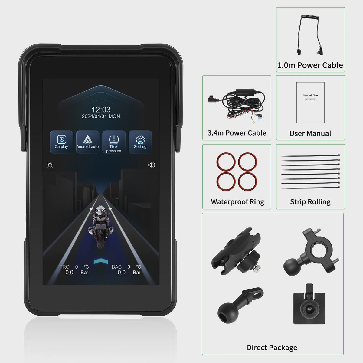 5" Smart Motorfiets Display met CarPlay, Android Auto & IP68 Waterdicht