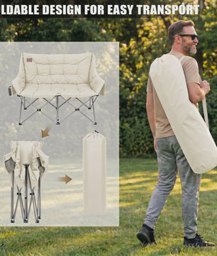 Dubbele Camping Sofa Stoel - Opvouwbaar 2 Persoons Outdoor Loveseat met Dikke Vulling & Stevig Frame