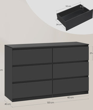 Moderne Commode met 6 Lades - 120x40x75cm - Woonkamer, Slaapkamer, Hal