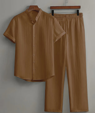 Zomerse Heren Tweedelige Set: Luchtig Linnen Look Shirt met Broek