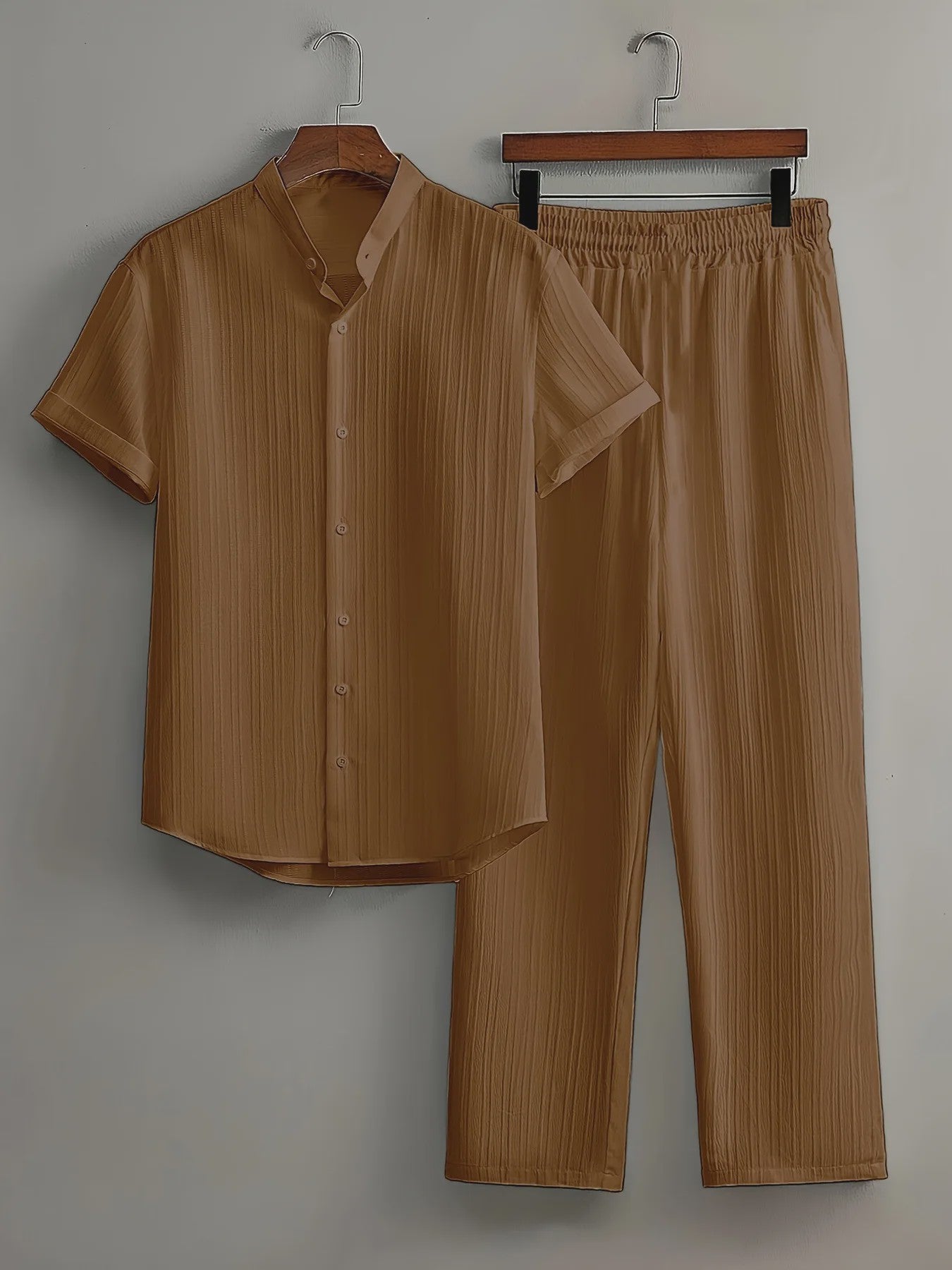 Zomerse Heren Tweedelige Set: Luchtig Linnen Look Shirt met Broek