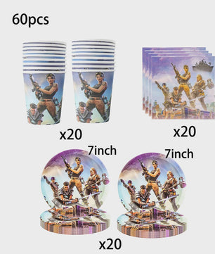 Fortnite Feestdecoratie Set: Beker, Bordjes, Tafelkleed & Meer voor Verjaardagen