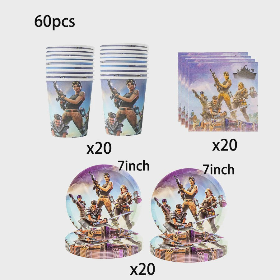 Fortnite Feestdecoratie Set: Beker, Bordjes, Tafelkleed & Meer voor Verjaardagen
