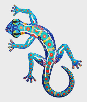 Kleurrijke Metalen Muurdecoratie Gecko - Levendige Hagedis Sculptuur voor Binnen & Buiten