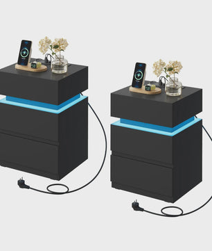 Stijlvol Nachtkastje met LED Verlichting, 2 Lades en USB Opladen - Wit/Zwart