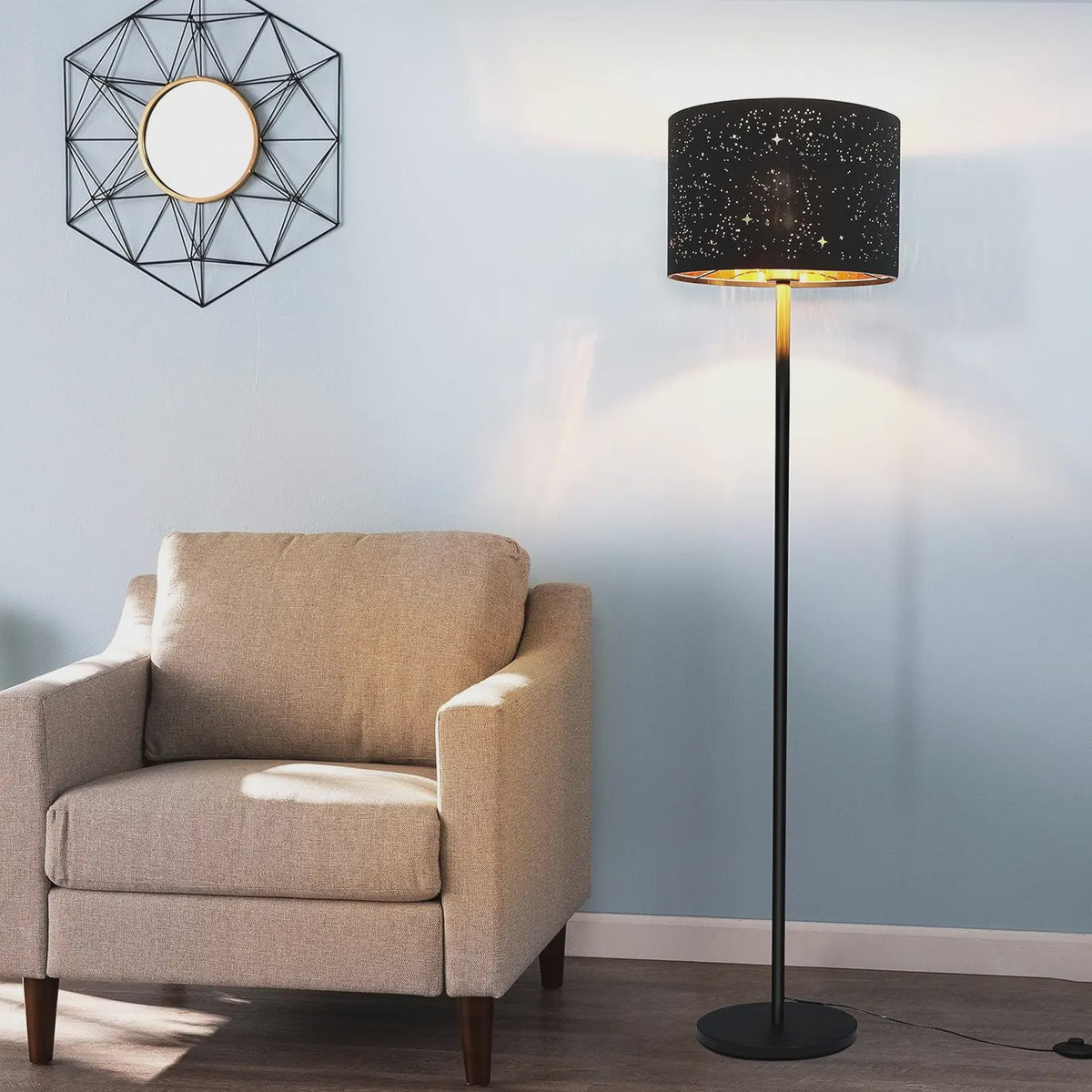 Moderne Sterren Design Vloerlamp - Zwart/Goud - 144cm - E27 Fitting