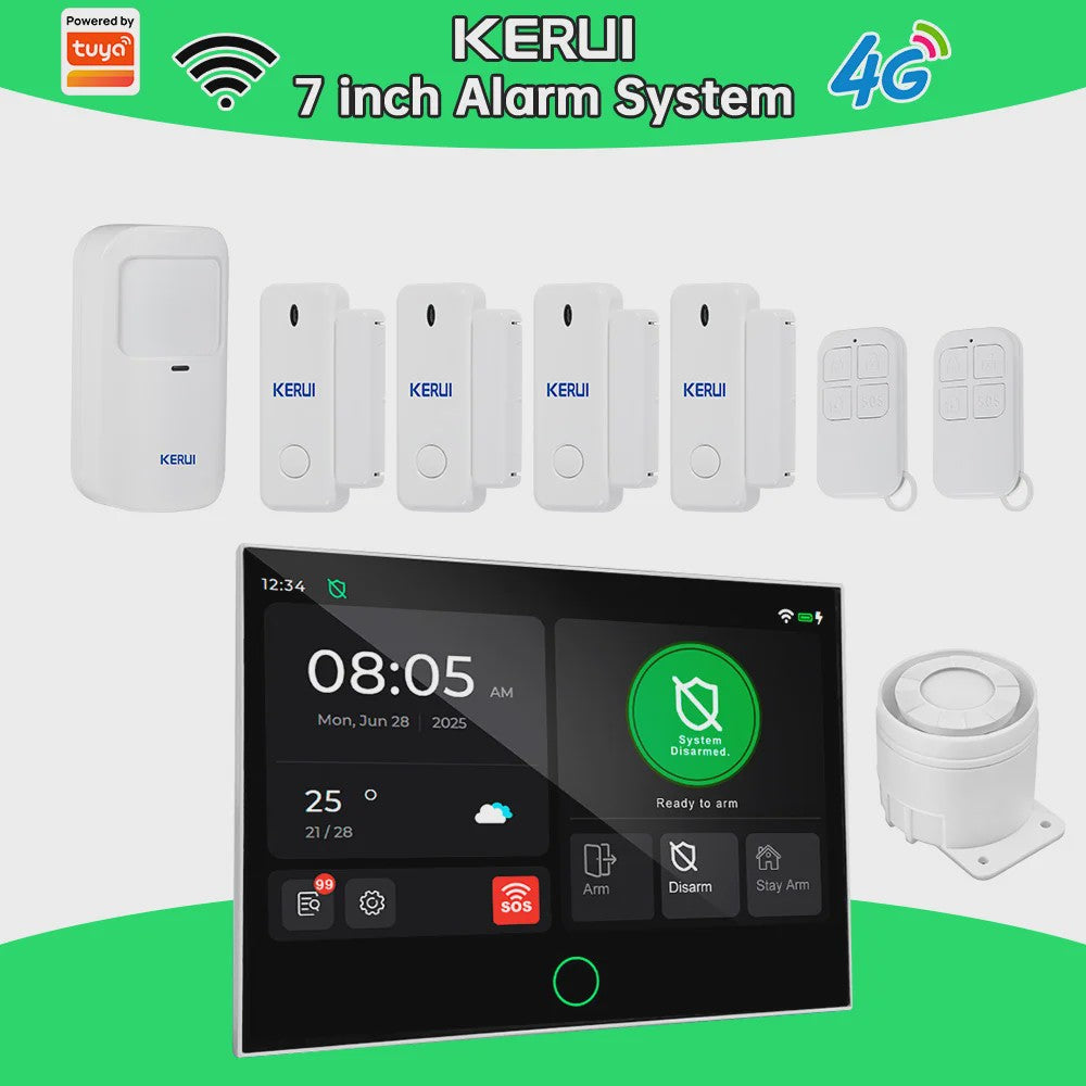 Kerui Alarmsysteem met 7-inch Touchscreen, 4G WiFi en Tuya Smart Integratie