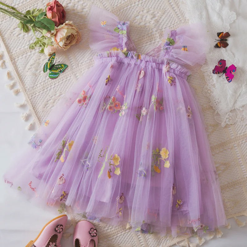 Zomerse Prinsessenjurk Meisjes met Kant en Bloemenprint - Perfect voor Feestjes en Bruiloften