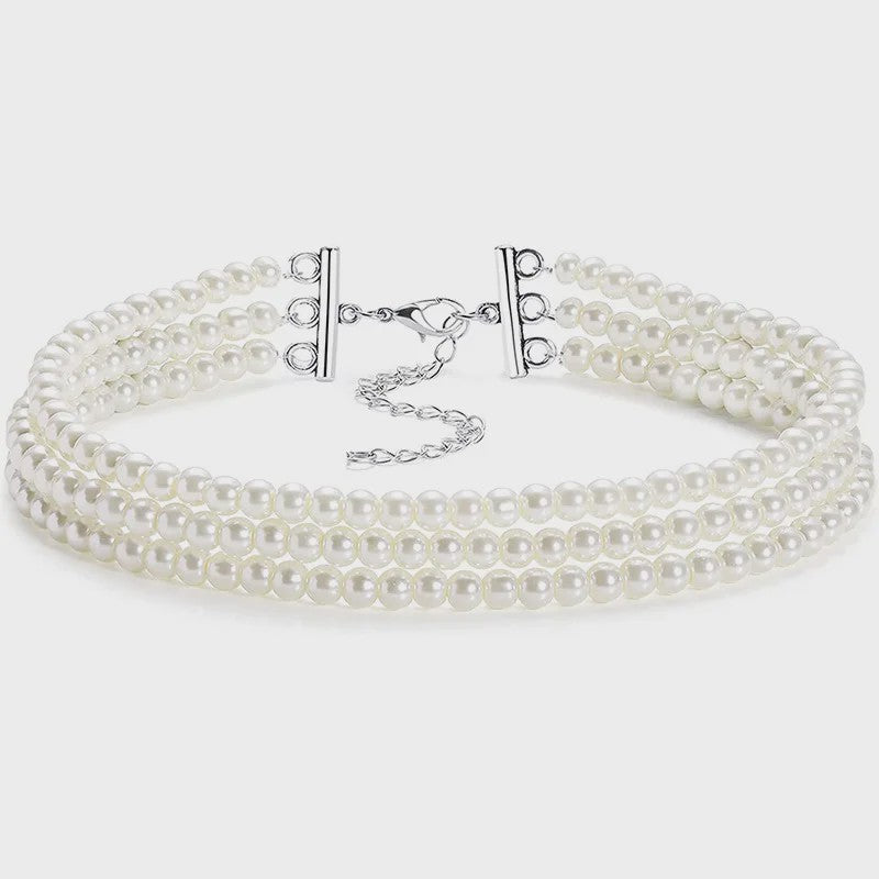 Elegante Multi-Rij Parel Choker Ketting - Handgemaakt Vintage Sieraad