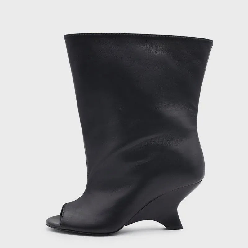 Zomer Peep Toe Laarzen met Hoge Blokhak - Elegante Lange Laarzen voor Dames