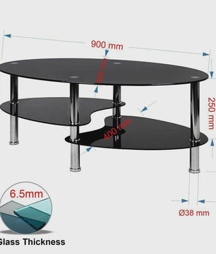 Ovale Glazen Koffietafel met 2 Niveaus - 90x50x45cm - Stijlvol en Modern