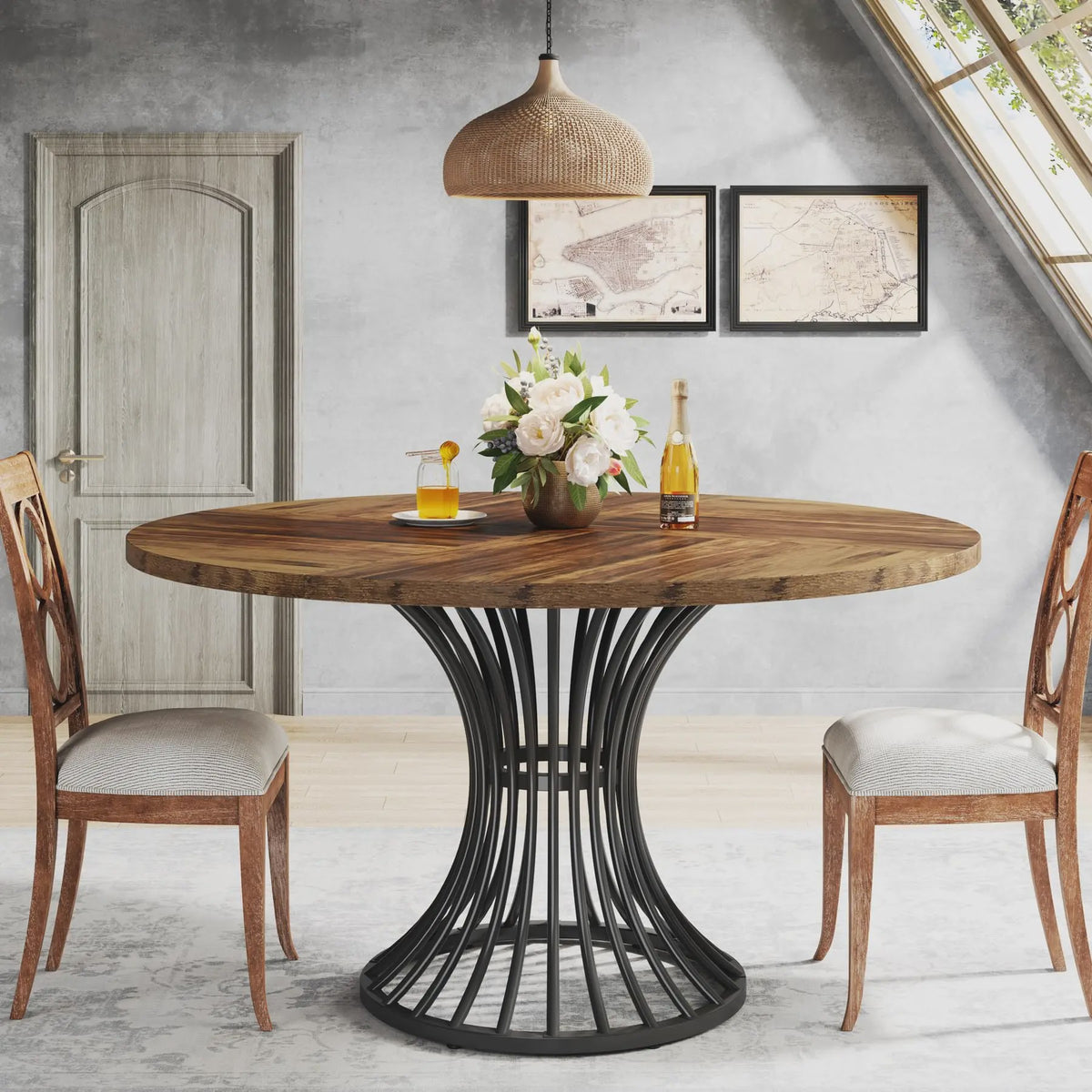 Industriële Ronde Eettafel voor 4-6 Personen - 47 Inch Farmhouse Stijl