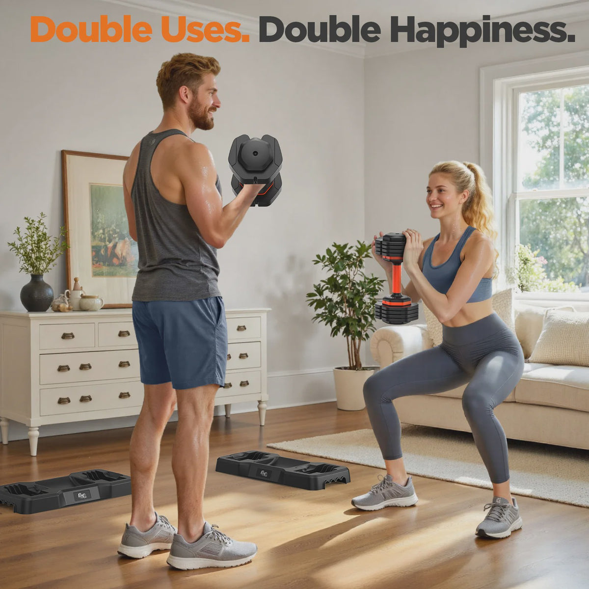 Verstelbare Dumbbell Set (2x 25LB) - Snel Wisselen voor Thuisgym