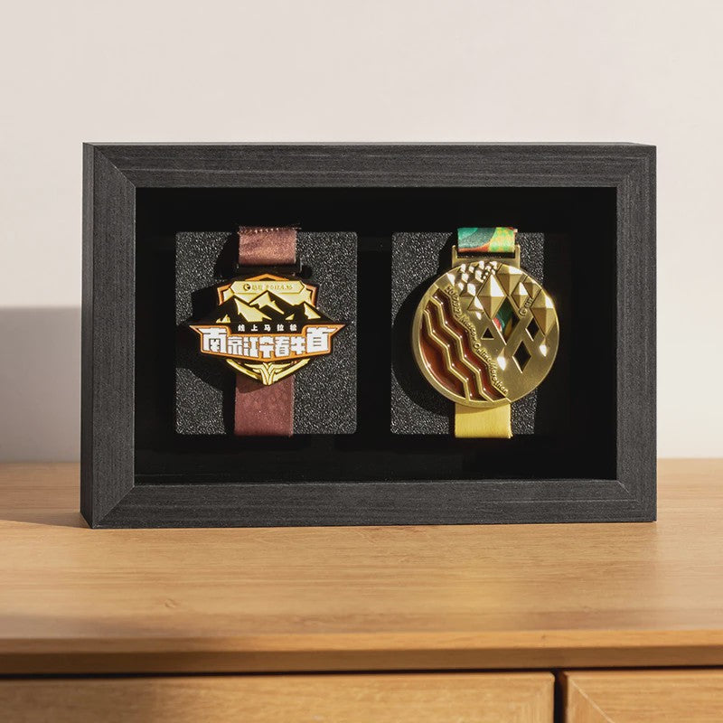 Houten Medaille Display Frame met Fotolijst - Voor Marathon, Sport en Herinneringen
